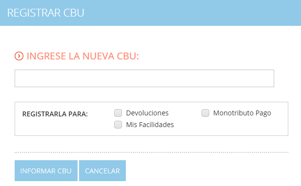 Resitrar CBU para pago de monotributo por débito automático