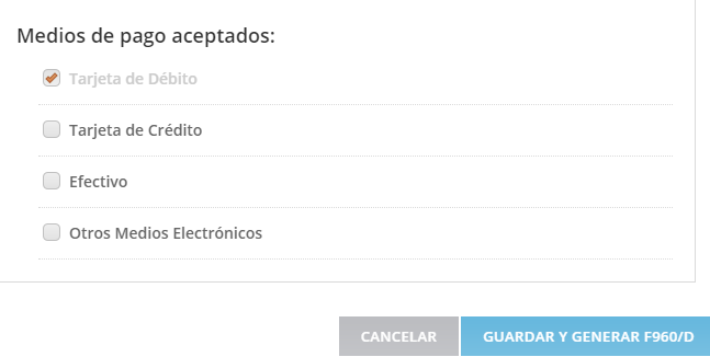 Medios de pago aceptados para Data Fiscal