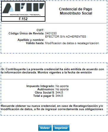 Credencial de pago monotributo social